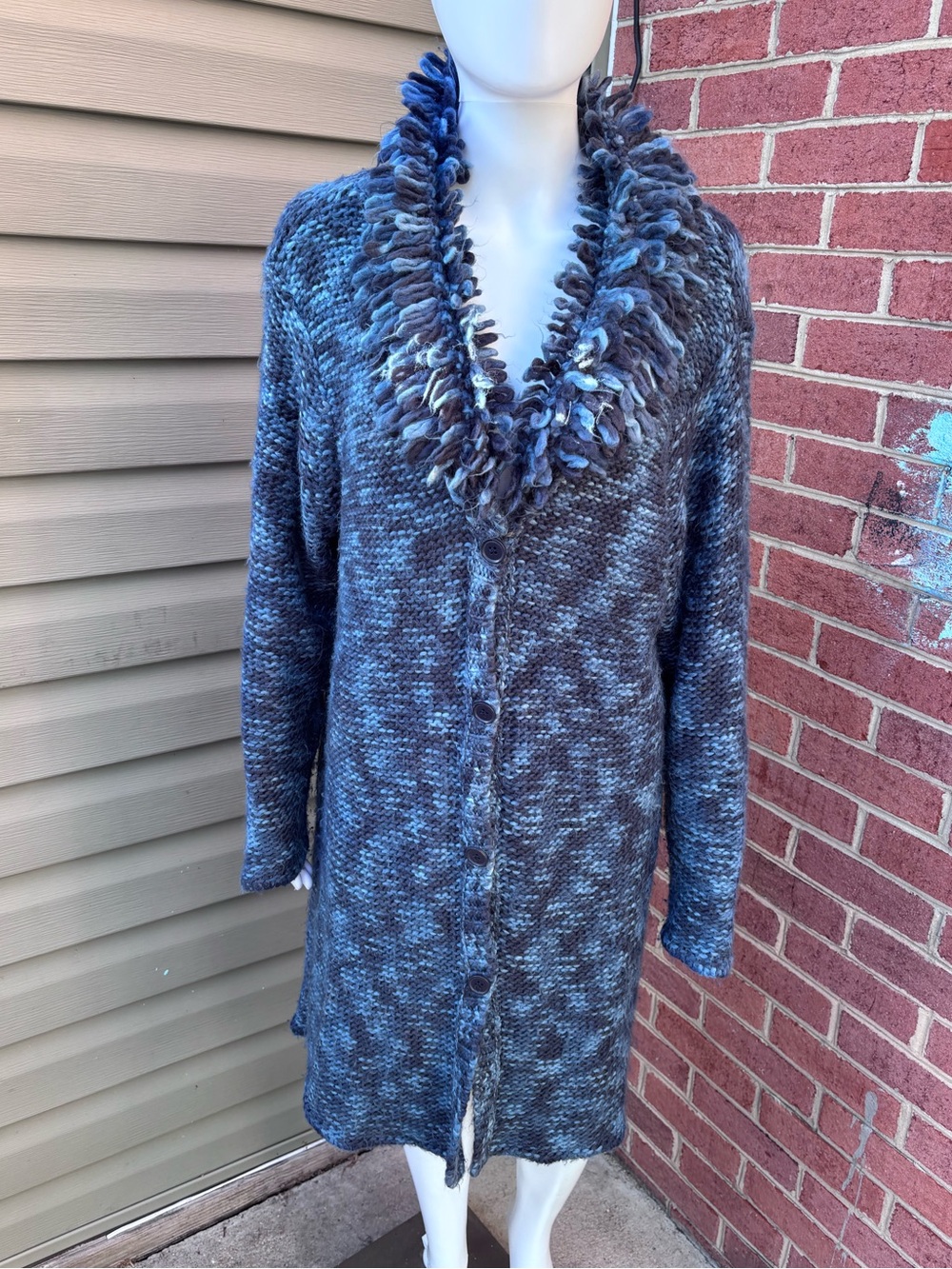 VINTAGE Y2K SUSAN GRAVER BLUE KNITTED RUFFLE ACCENT SWEATER SIZE LARGE